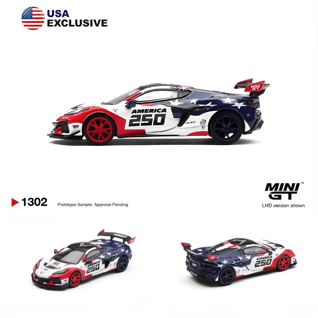 Miniaturowy model Chevrolet Corvette ZR1 America 250 USA Exclusive Mini GT 1:64 MGT01302-BL